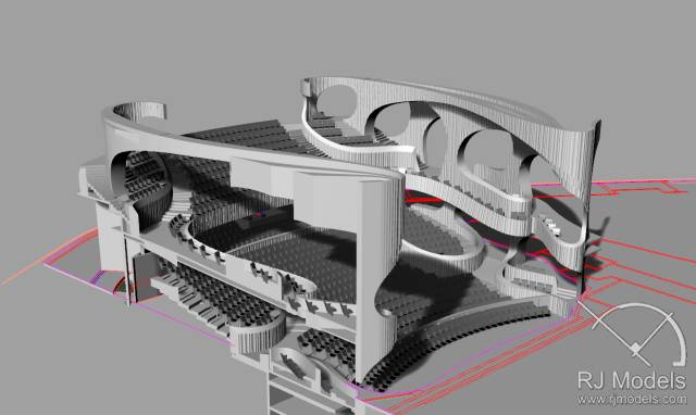 戲曲中心建筑模型的大小為1230mm X 830mm X 590mm ，歷時1個月制成。戲曲中心的外觀別樹一格，糅合了傳統(tǒng)與現(xiàn)代元素，整體屬于流線型設(shè)計，外觀如同舞臺簾幕一般。從建筑模型的設(shè)計中觀看，▲戲曲中心的結(jié)構(gòu)為流線外型和內(nèi)部空間， 呈現(xiàn)出「氣」的概念。。